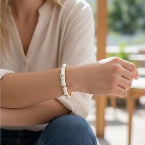 Elegant White and Gold Hinge Bracelet